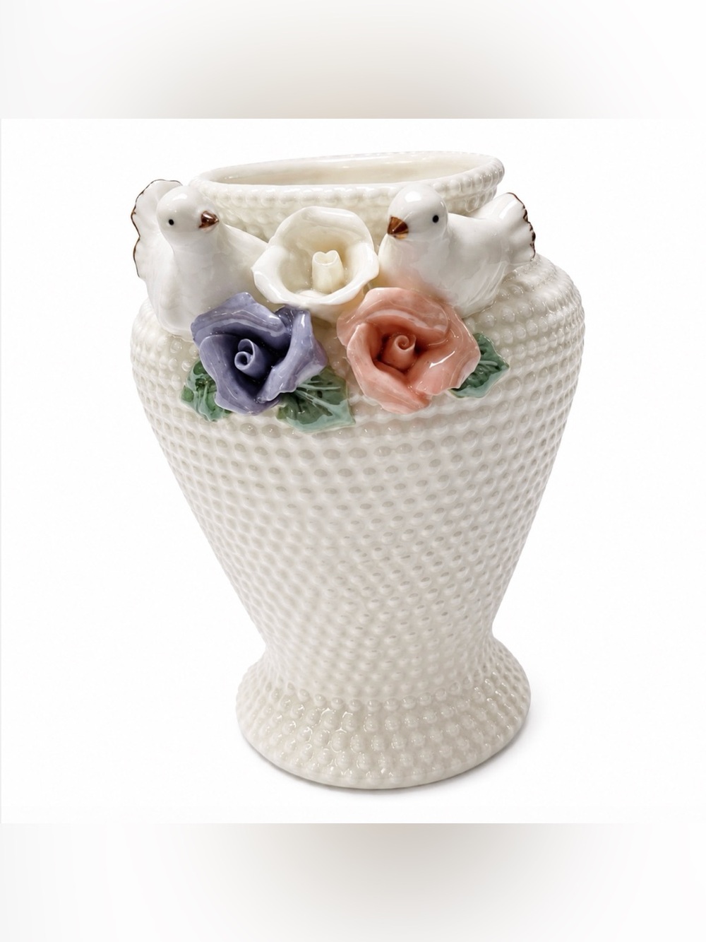 Adorable Vintage Iridescent Bird Hobnail Vase